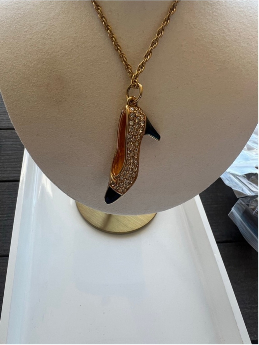 Women's Necklace Gold Black Shoe Charm